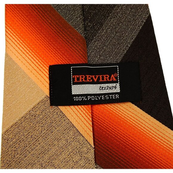 Vintage 1970s Tie Orange Brown Plaid Very Wide Boho Hippie Trevira - Picture 4 of 4